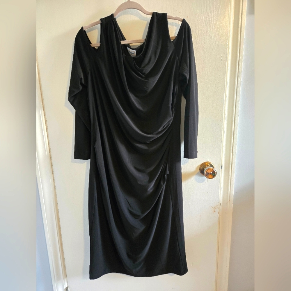 Elegant Black Ashley Graham Beyond Draped Cold Shoulder Dress size 1X